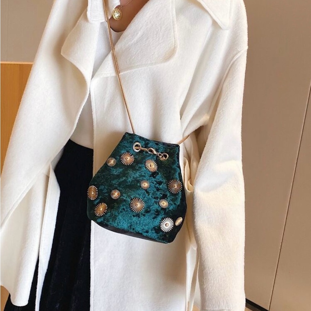 SOLDTeal velvet embellished mini pouch purse